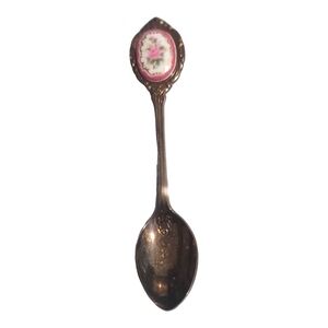 ⏳️Vintage⏳️Korean Demitasse / Sugar Spoon with Porcelain Rose Medallion